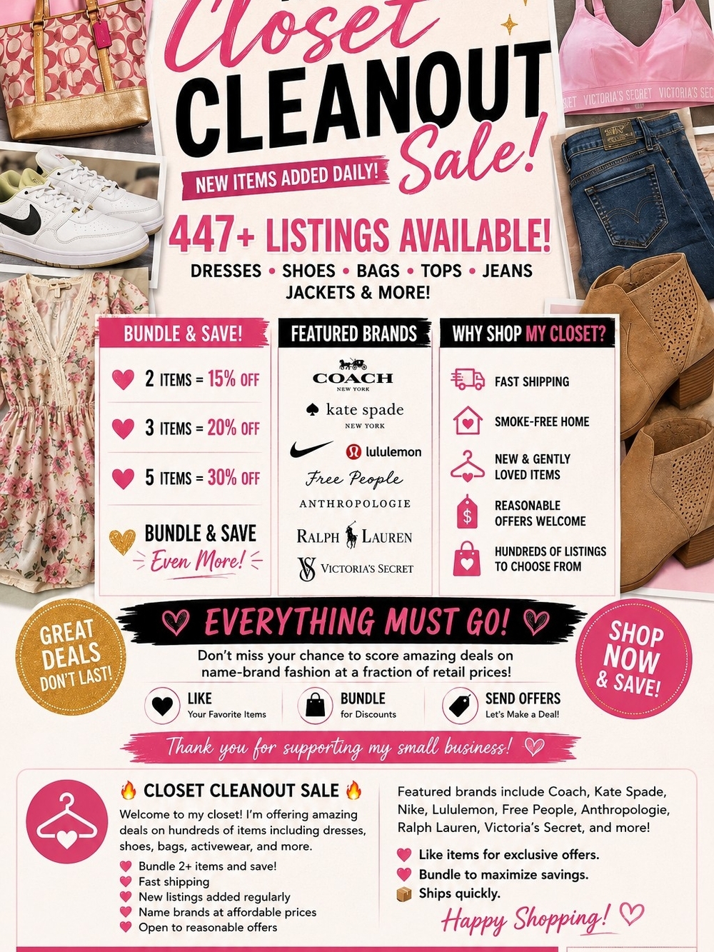 Closet Cleanout Sale Graphic - Pink & Cream Promotional Poster